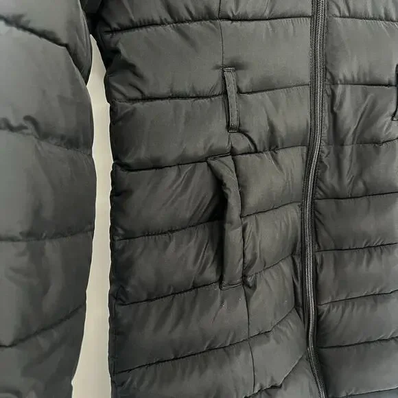 Hollister Long Black Hooded Puffer Coat Faux Fur Trim Winter Jacket Size Women S - Picture 6 of 9